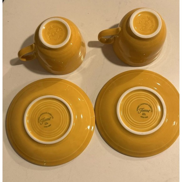 Fiestaware Fiesta Homer Laughlin 4 pc Coffee Tea Cup & Saucer ZZC Mustard Yellow - Picture 6 of 7